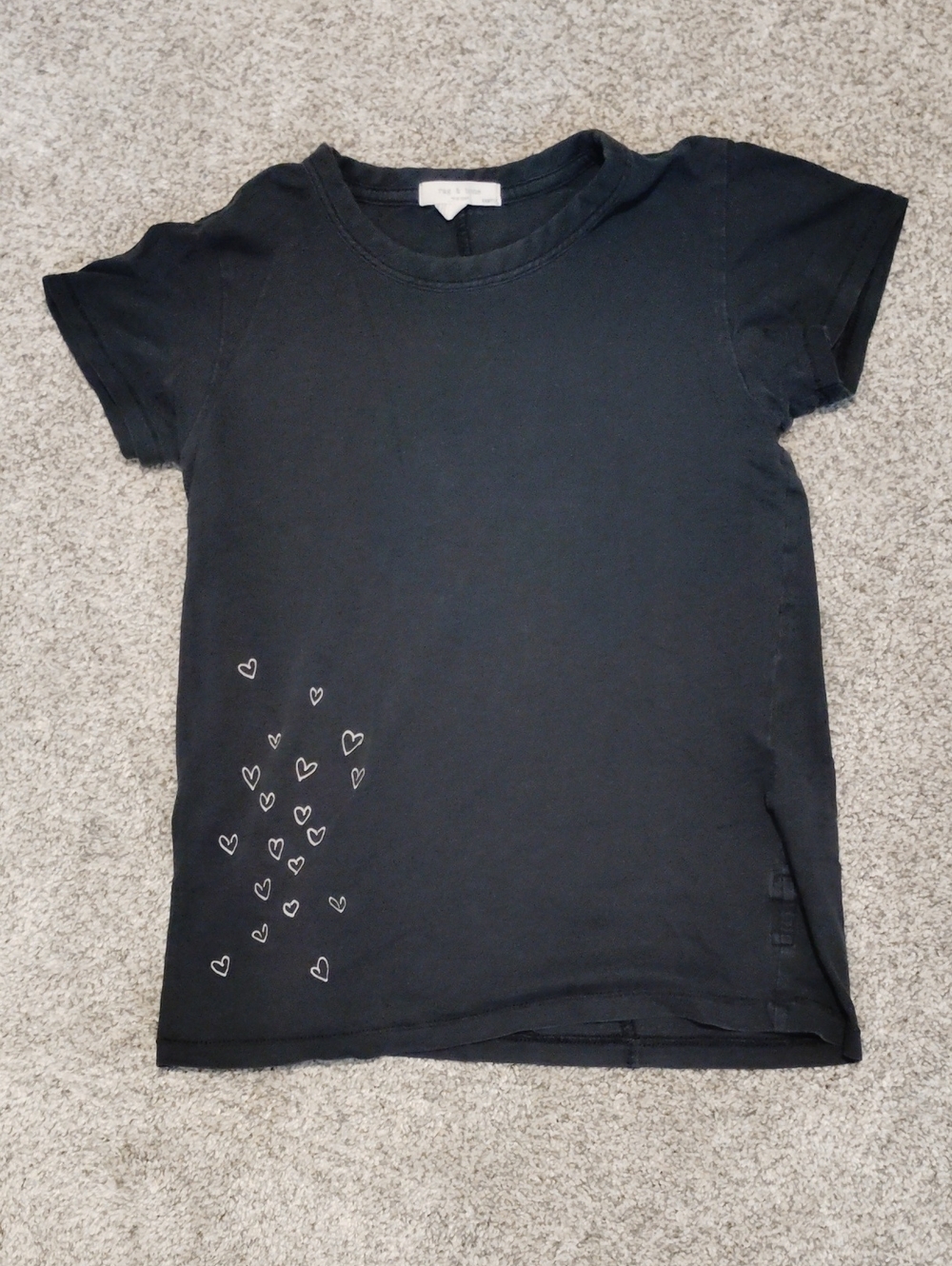 rag & bone Black Short Sleeve Tee with White Heart Print